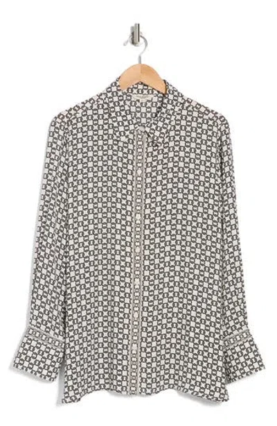 Max Studio Circle Stripe Long Sleeve Button-up Shirt In Ivory/black Chain Rings