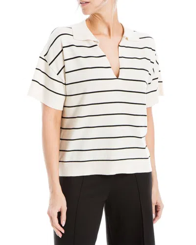 Max Studio Collar Knit Top In White