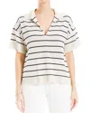 Max Studio Collared Linen-blend Top In Off White/black