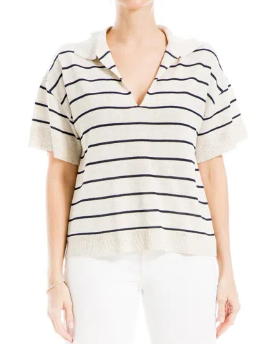 Max Studio Collared Linen-blend Top In Off White/black