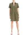 Max Studio Short Sleeve Twill Shift Dress In Green