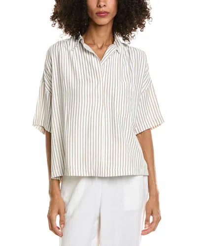 Max Studio Collard Short Sleeve Shirt In Neutral