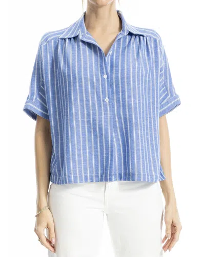Max Studio Collared Button-front Blouse In Blue