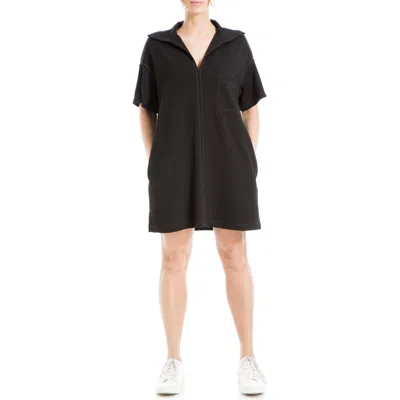 Max Studio Collared Contrast Stitch Shift Dress In Black/white Contrast