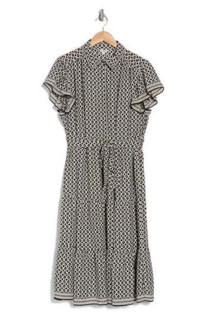 Max Studio Collared Midi Dress In Blk/crm Shmrk Stmrs