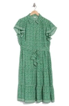 Max Studio Collared Midi Dress In Green/cream Ornate Elegance