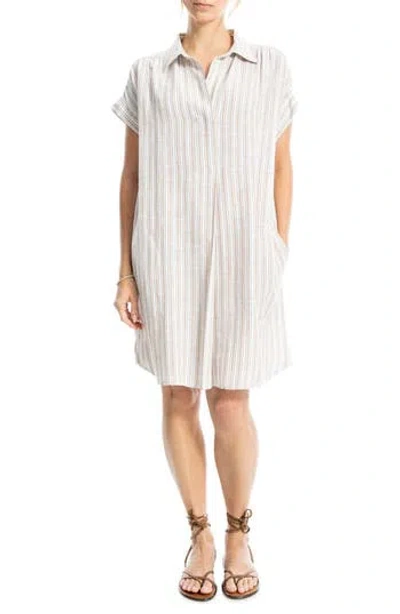 Max Studio Collared Pinstripe Dress In Off White/beige Stripe