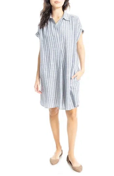 Max Studio Collared Pinstripe Dress In Off White/navy Stripe