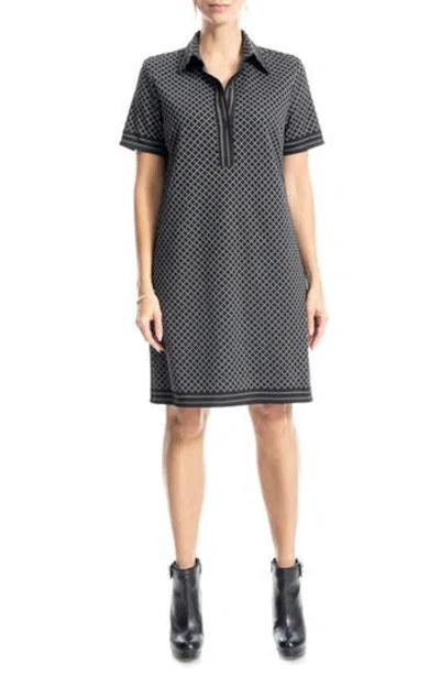 Max Studio Collared Polo Dress In Black/cream