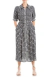 Max Studio Floral Tie Front Shirtdress In Cream/black Poppy Buds