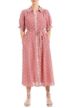 Max Studio Collared Shirt Dress In Ruby/cream