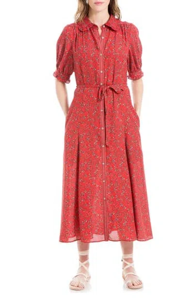 Max Studio Collared Shirt Dress In Red/shell Floral Bud
