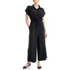 Max Studio Collared Short Sleeve Tie Waist Jumpsuit In Black