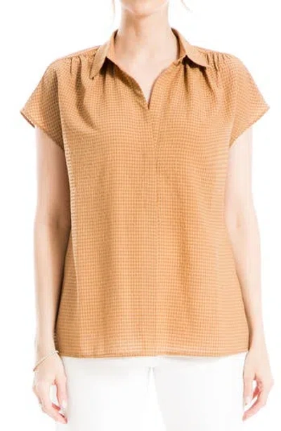 Max Studio Collared Textured Blouse In Caramel-caramel