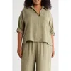 Max Studio Collared Woven Top In Green