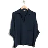 Max Studio Collared Woven Top In Blue