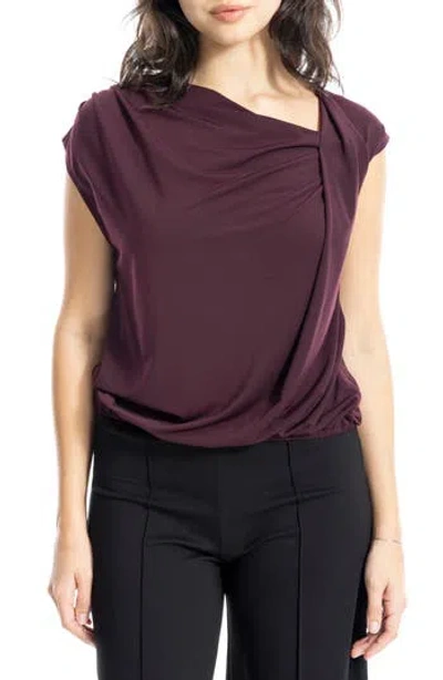 Max Studio Cowl Neck Cap Sleeve Draped Top In Wine