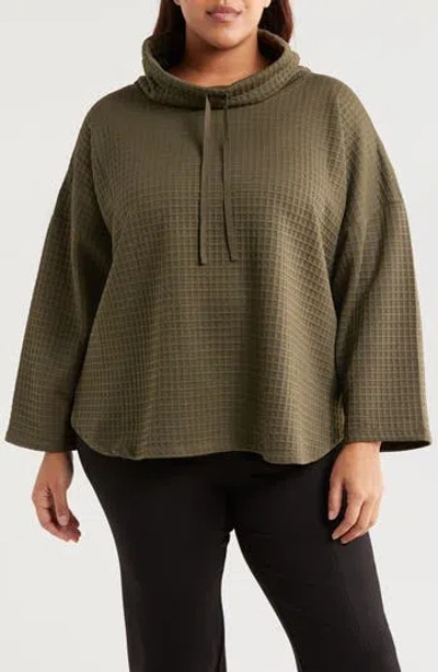 Max Studio Cowl Neck Soft Waffle Knit Top In Army