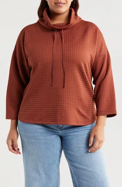 Max Studio Cowl Neck Soft Waffle Knit Top In Chestnut