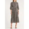 Max Studio Crepe 3/4 Sleeve Button Front Maxi Dress In Brown