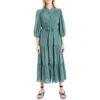 Max Studio Crepe 3/4 Sleeve Button Front Maxi Dress In Multi