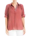 Max Studio Crepe Collar Blouse In Red