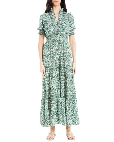 Max Studio Crepe Smocked S/s Tiered Maxi Dress In Green