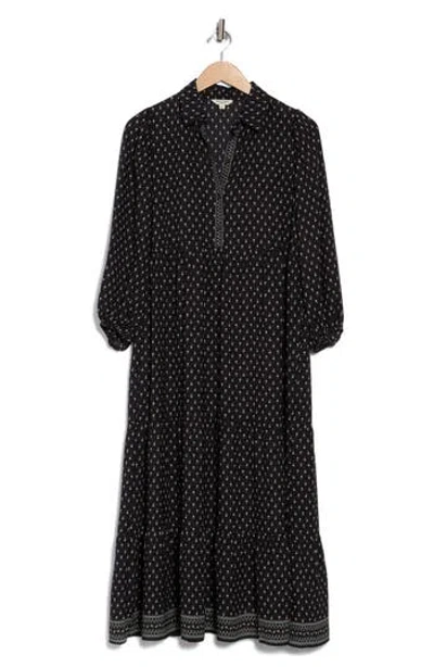 Max Studio Crepe Tiered Maxi Dress In Black Multi