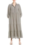 Max Studio Crepe Tiered Maxi Dress In Black/cream