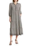 Max Studio Crepe Tiered Maxi Dress In Blk/ivry Dgnl Strp Trgt