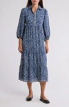 Max Studio Crepe Tiered Maxi Dress In Blue/whipcream