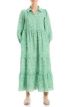 Max Studio Crepe Tiered Maxi Dress In Cream/green Cloves