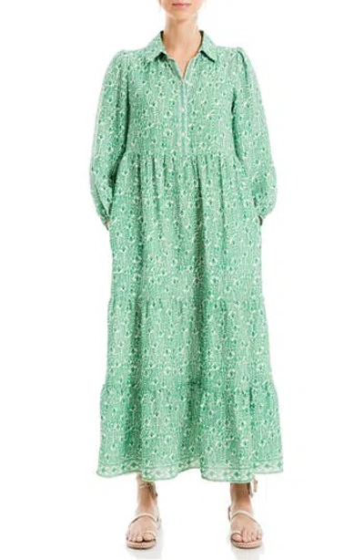 Max Studio Crepe Tiered Maxi Dress In Cream/green Cloves