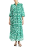 Max Studio Crepe Tiered Maxi Dress In Grn/blk Stncl Mums