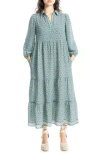 Max Studio Crepe Tiered Maxi Dress In Grn/crm Curvy Cube