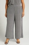 Max Studio Crepe Wide Leg Pull-on Pants In Blk/cream Polka Stripe