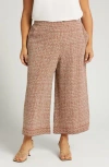 Max Studio Crepe Wide Leg Pants In Chestnut/cream String Pearls
