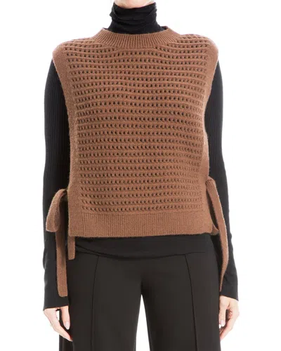 Max Studio Crew Neck Open Stitch Sweater Vest In Brown