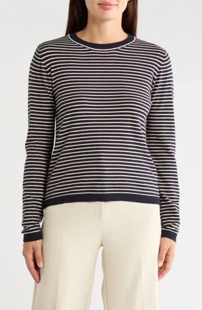 Max Studio Crewneck Sweater In Navy / Bone Stripe