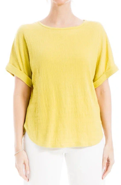 Max Studio Crinkle Cuff Curve Top In Charteuse