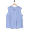 Max Studio Crinkle Pintuck Top In Blue
