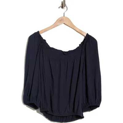 Max Studio Crinkled Balloon Sleeve Bubble Hem Top In Blue