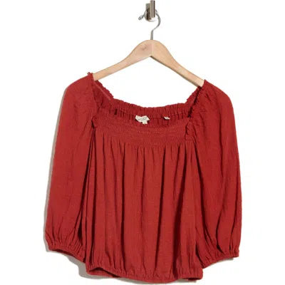 Max Studio Crinkled Balloon Sleeve Bubble Hem Top In Red