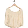 Max Studio Crinkled Balloon Sleeve Bubble Hem Top In Neutral