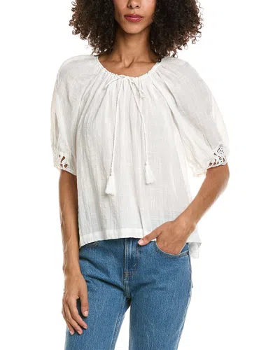 Max Studio Crochet Inset Elbow Sleeve Blouse In White