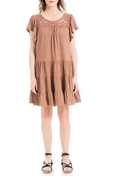 Max Studio Crochet Trim Tiered Minidress In Copper Rose