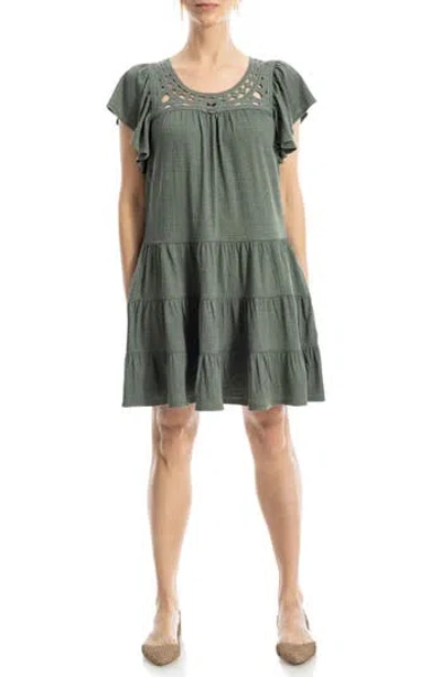 Max Studio Crochet Trim Tiered Minidress In Gray