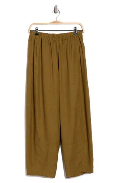 Max Studio Crop Linen Blend Barrel Leg Pants In Brown