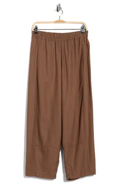 Max Studio Crop Linen Blend Barrel Leg Pants In Brown