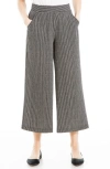 Max Studio Crop Wide Leg Crepe Pants In Blk/ Crm Stripe Dash